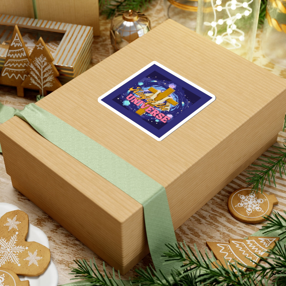 King of the Universe Cross Sticker — Christian Faith Laptop Sticker