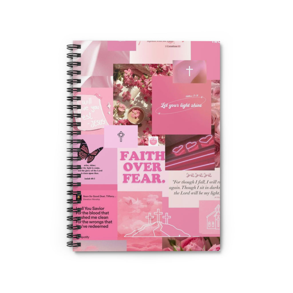 Faith Over Fear Pink Spiral Notebook — Inspirational Christian Ruled Journal