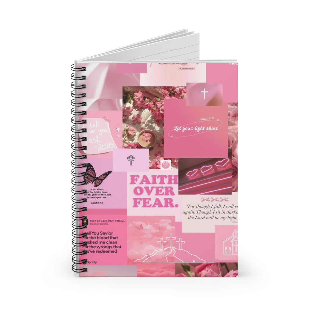 Faith Over Fear Pink Spiral Notebook — Inspirational Christian Ruled Journal