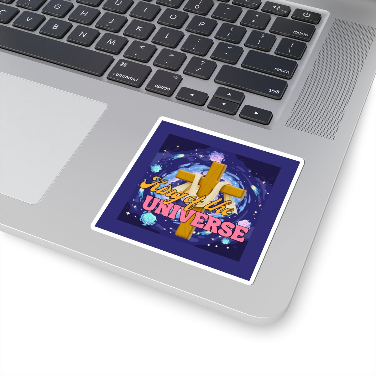 King of the Universe Cross Sticker — Christian Faith Laptop Sticker