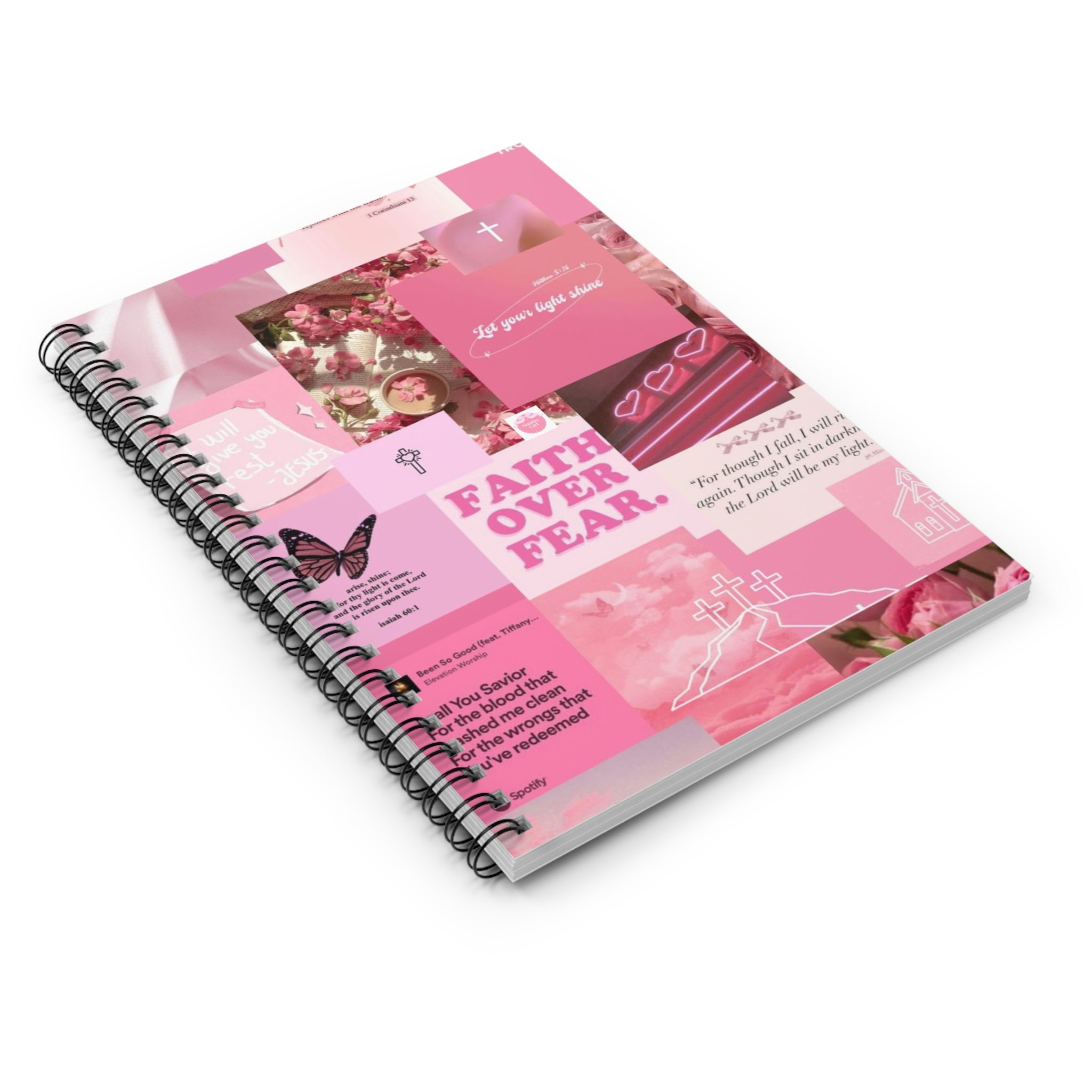 Faith Over Fear Pink Spiral Notebook — Inspirational Christian Ruled Journal